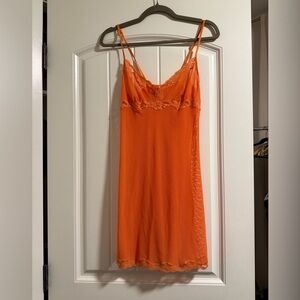 Y2K rare Victoria's Secret Orange mesh Lace-Trim Slip